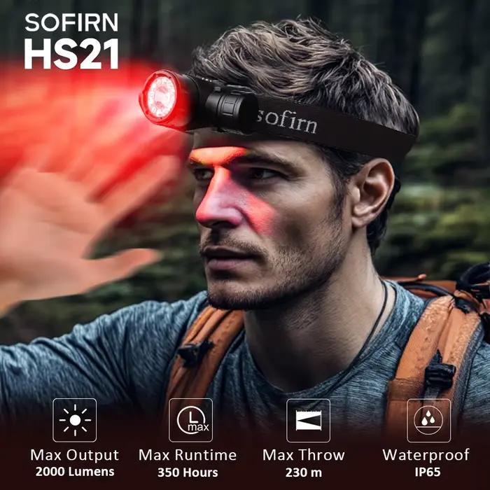 Lampe frontale Sofirn HS21 SFT40 2000lm rouge infrarouge pour pêche discrète nocturne