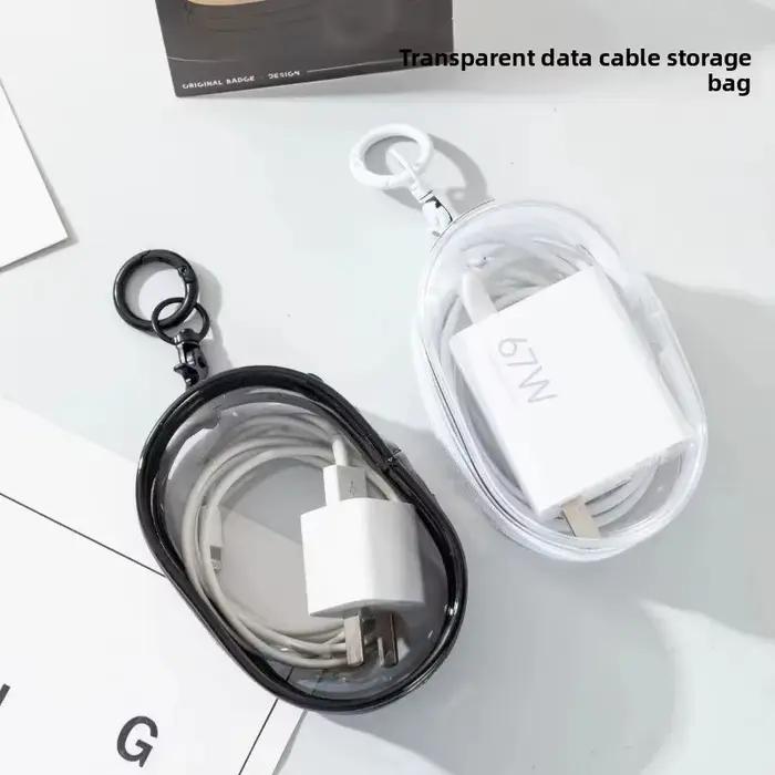 Trousse organisatrice câbles transparente pêche - Pochette pendentif pour chargeurs électronique pêche