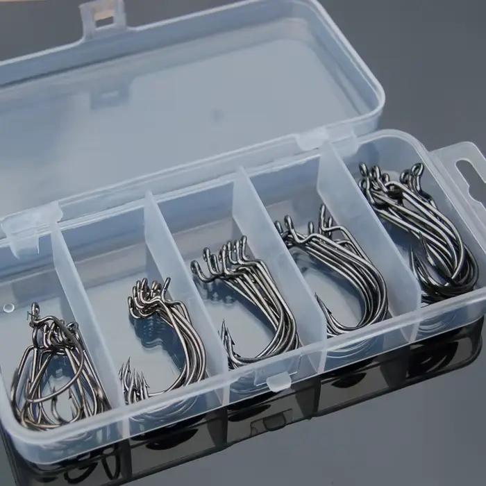 50PCS hameçons crank set 8#-3/0 pour leurres souples vers large gap offset pêche brochet carpe