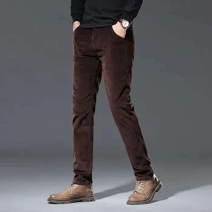 Pantalon velours polaire hiver homme nouveau classique chaud épais droit pêche décontracté