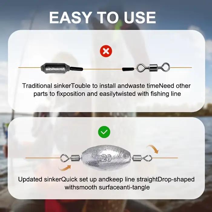 Plombs de pêche olive avec double émerillon - Poids coulissant pour pêche au lancer et trolling