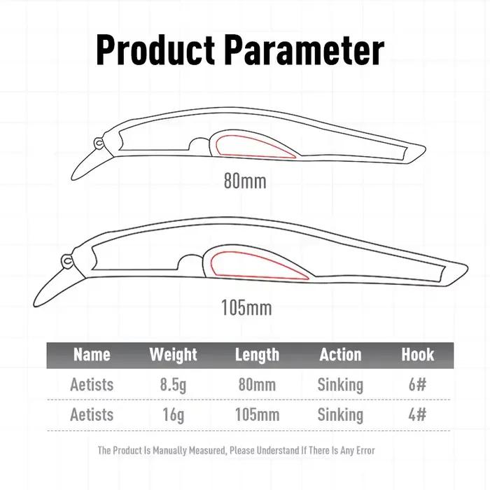 Leurre minnow coulant Artist FR Silence 80mm 105mm - Jerkbait pour bar et carnassiers