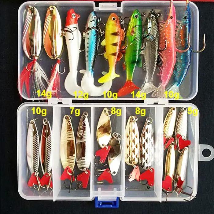 Kit leurres pêche complet wobblers métal jig spoons appâts souples silicone pour carnassiers
