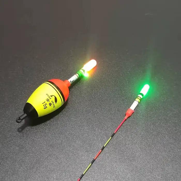 Lot 5 bâtons lumineux LED vert/rouge pour flotteurs pêche nocturne avec piles CR322