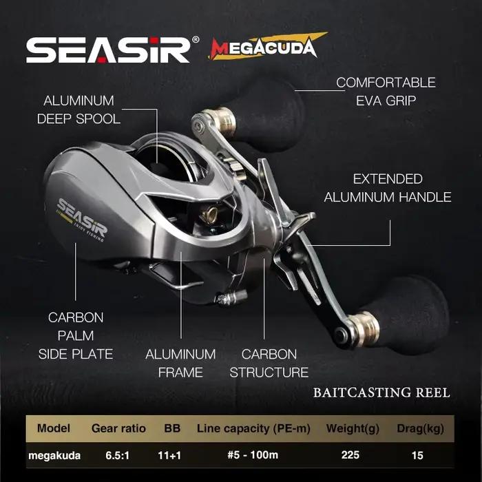 Moulinet baitcasting Megacuda Seasir 15KG drag - Cadre aluminium pour jigging mer