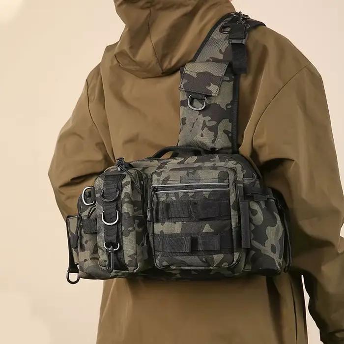 Sac de pêche Luya à multiples compartiments avec sangle ajustable et fermeture éclair pour matériel