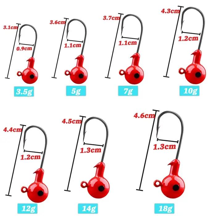 Lot de 10 hameçons jig métal 3.5g à 18g avec œil 3D pour leurres souples et