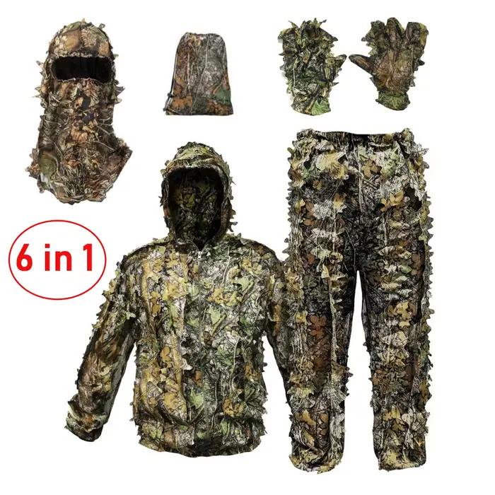 Combinaison chasse camouflage légère 6 en 1 - Tenue feuillue respirante pêche et outdoor