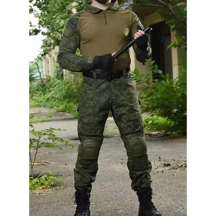 Set camouflage armée 2 pièces - T-shirt manches longues et pantalon cargo pour pêche confortable