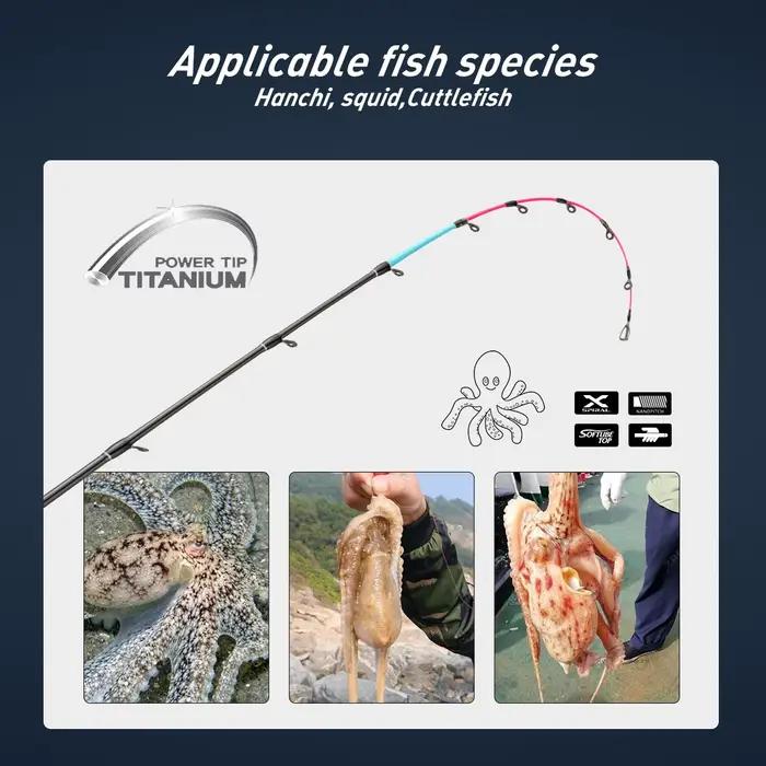 Canne à pêche seiche 175cm métal top avec anneaux Fuji légère pour pêche côtière