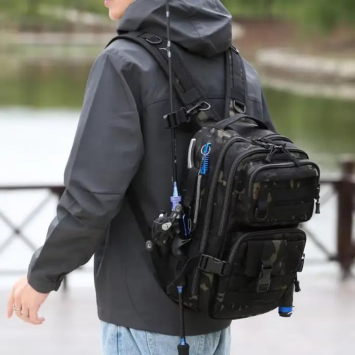 Sac à dos pêche 1000D nylon imperméable double bretelles - Sac rangement matériel pêche chasse randonnée extérieur