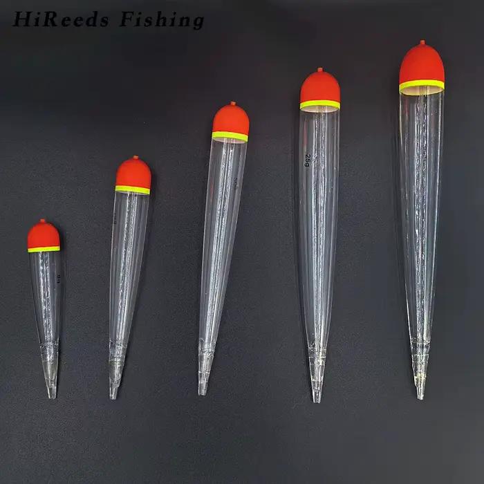 6 flotteurs pêche à la mouche transparents à accents orange pour truite et saumon, bouchons verticaux haute visibilité