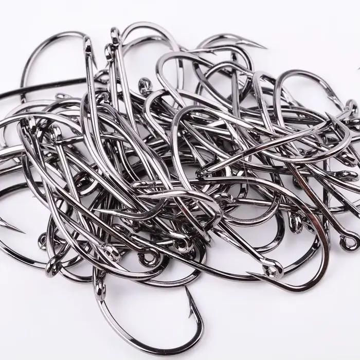 50 hameçons carbone pour carpe avec trou et ardillon, hameçon vers pour pêche à la mouche et leurre