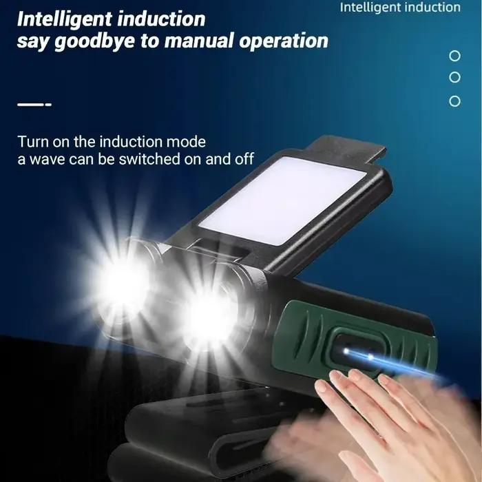 Lampe frontale LED COB rechargeable USB pour pêche nocturne et camping - détecteur de mouvement intégré