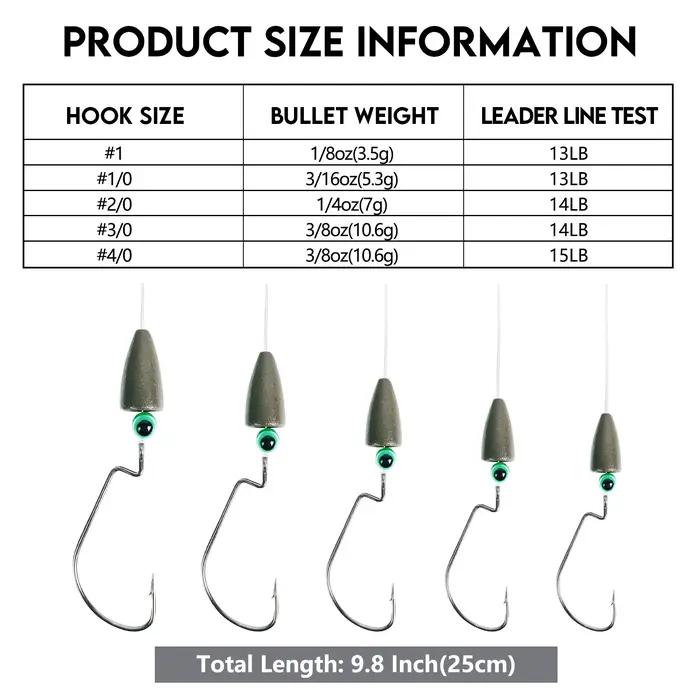 Set de 5 Texas Rigs pré-montés Eupheng pour pêche du black bass - hameçons et plombs inclus