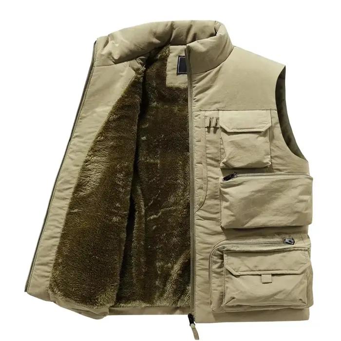 Veste polaire sans manches pêche hiver - Coupe slim coupe-vent avec multiples poches pour pêcheur actif