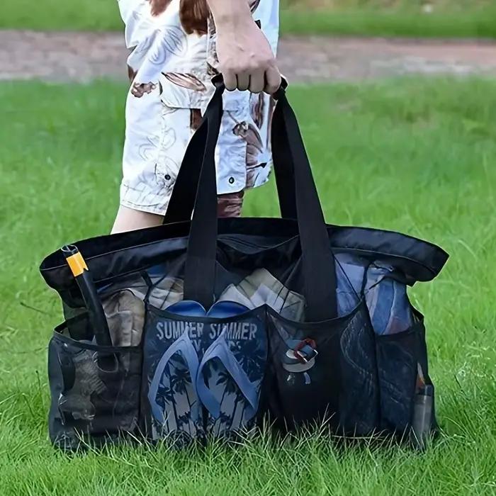 Grand sac plage léger étanche pliable avec poches filet sangles réglables épaule