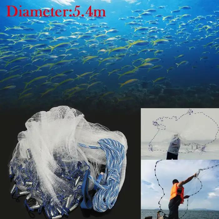 Filet de lancer pêche léger 51 lbs avec plombs acier et mailles monofilament, facile à utiliser