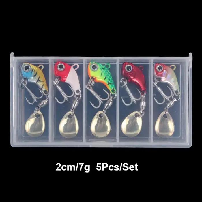 Kit de leurres de pêche 5 pièces métal VIB, leurres plombés spinner et cuillères pour carnassiers