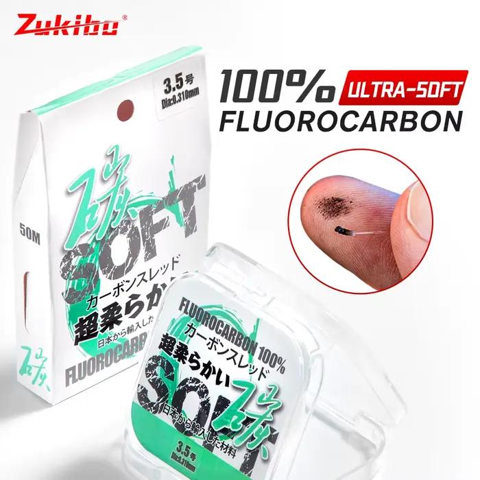 Ligne de pêche fluorocarbone japonaise invisible ZUKIBO 50m, leader souple et coulante pour pêche précise