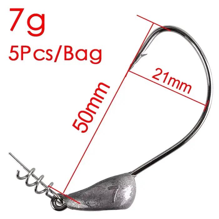 Hameçon jig tête plombée 3.5g à 21g pour leurre souple, avec épingle anti-rotation et hameçon spinner