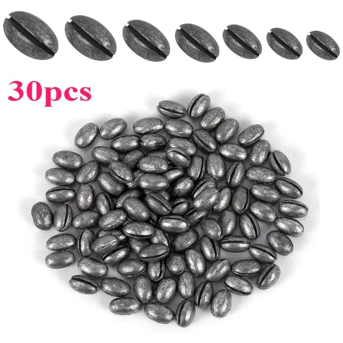30 plombs de pêche ovale fendus en forme de haricot, poids plombs pour ligne et accessoires leurres
