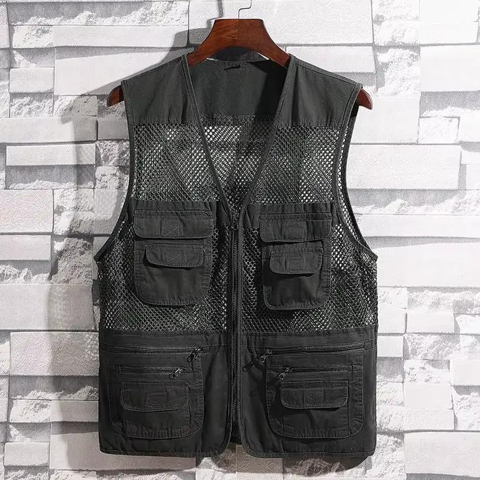 Veste légère mesh homme pour pêche camping travail été sport extérieur fermeture zippée