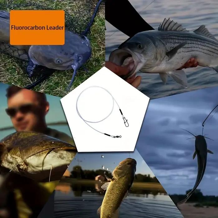 Ligne de pêche fluorocarbone 100% 7-18kg avec émerillon roulant et clip rapide - Lot de 12