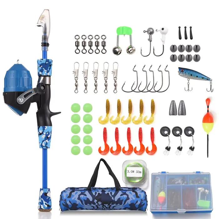 Kit pêche enfant complet 1.2-1.5m canne télescopique moulinet spincast leurres accessoires