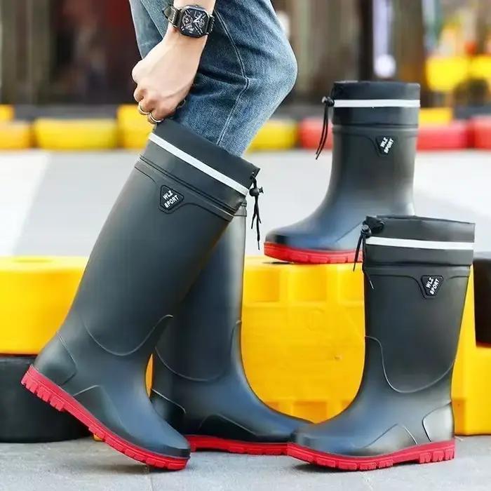 Nouveaux boots pêche hauts lacets épais extérieur imperméables antidérapants chauds caoutchouc