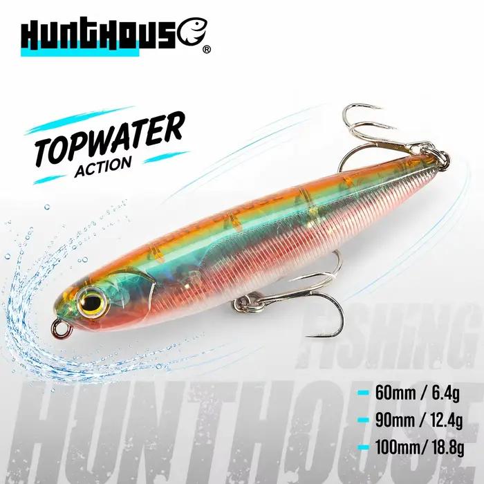 Leurre Pêche Topwater Hunthouse : Pencil Flottant 60 90 100mm pour Bar et Brochet en Surface