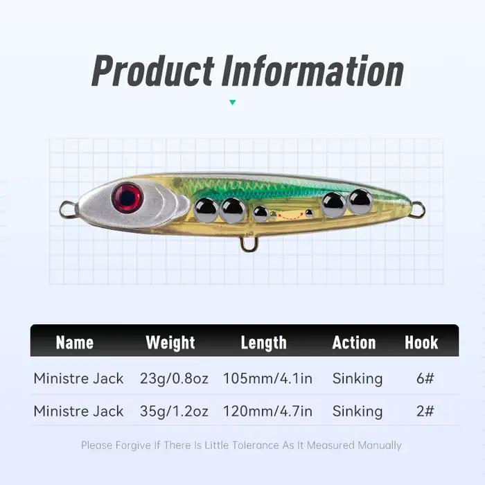 Leurre de pêche leurre dur Ministre Jack 105mm 23g pour bar, stickbait coulant et nageur efficace en mer