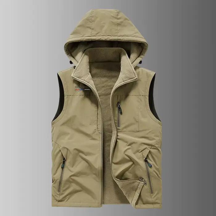 Veste polaire capuche homme double face nylon épais chaude pêche extérieur automne hiver