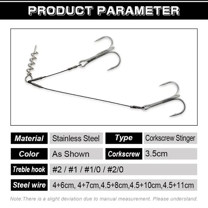 Hameçon triple corkscrew stinger rig pour pêche au leurre souple pike et bass en acier haute