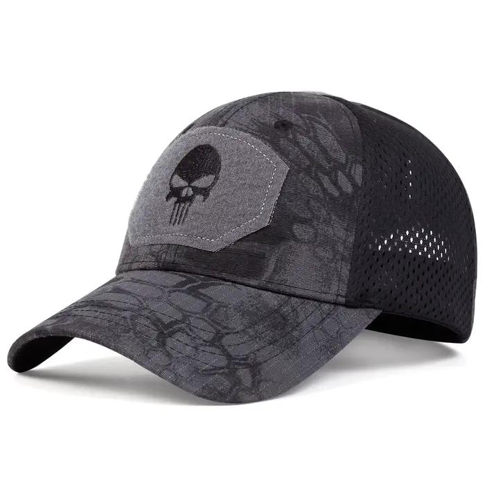 Casquette baseball crâne brodée unisexe - Mesh respirant tactique - Ajustable pour randonnée pêche