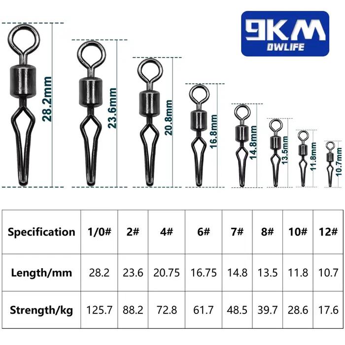 Émerillons roulants 50-100pcs avec mousquetons pour pêche en mer - Connexion rapide ligne