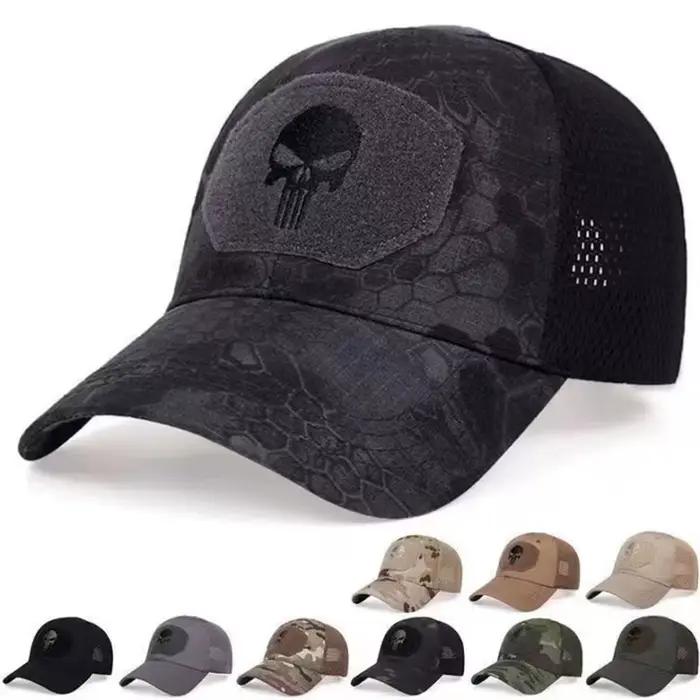 Casquette mesh camouflage crâne été 2024 - Chapeau pêche airsoft réglable pour hommes et femmes