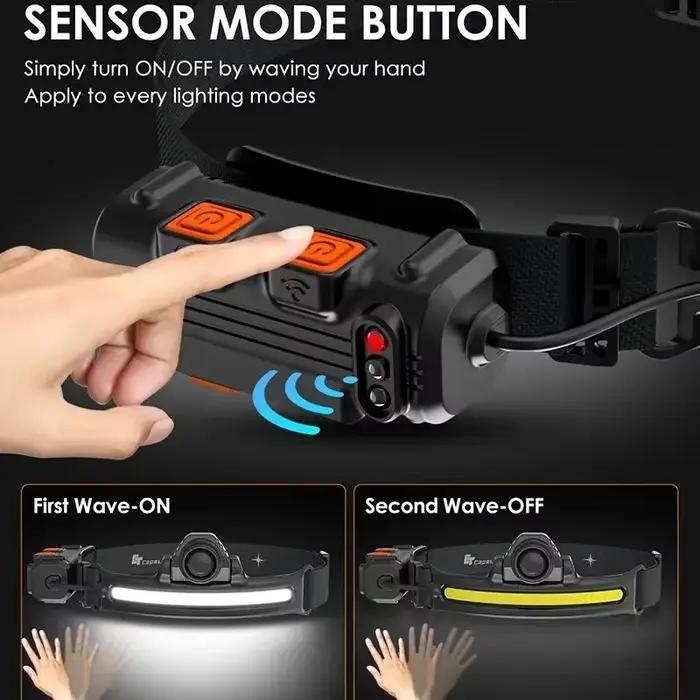 Lampe frontale induction XPG+COB rechargeable USB 6 modes - éclairage multifonction pour pêche
