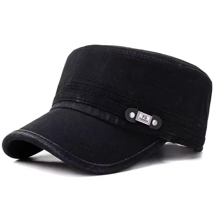 Casquette militaire coton lavé plat pêcheur ajustable extérieure rétro armée homme femme pêche