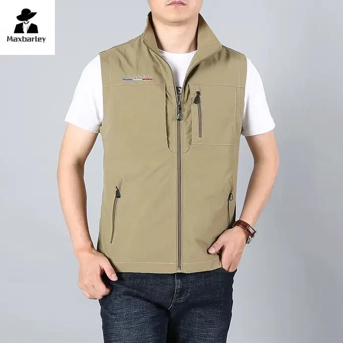Veste de pêche sans manches homme 2024, à col montant et poches, pour randonnée et travail en extérieur