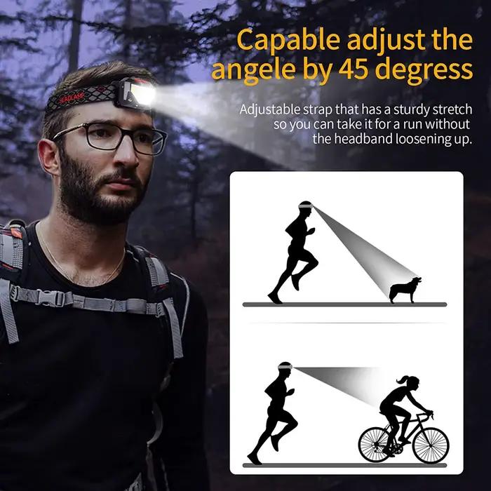 Lampe frontale LED 8 modes détection mouvement pêche puissante frontale COB lampe torche mains libres