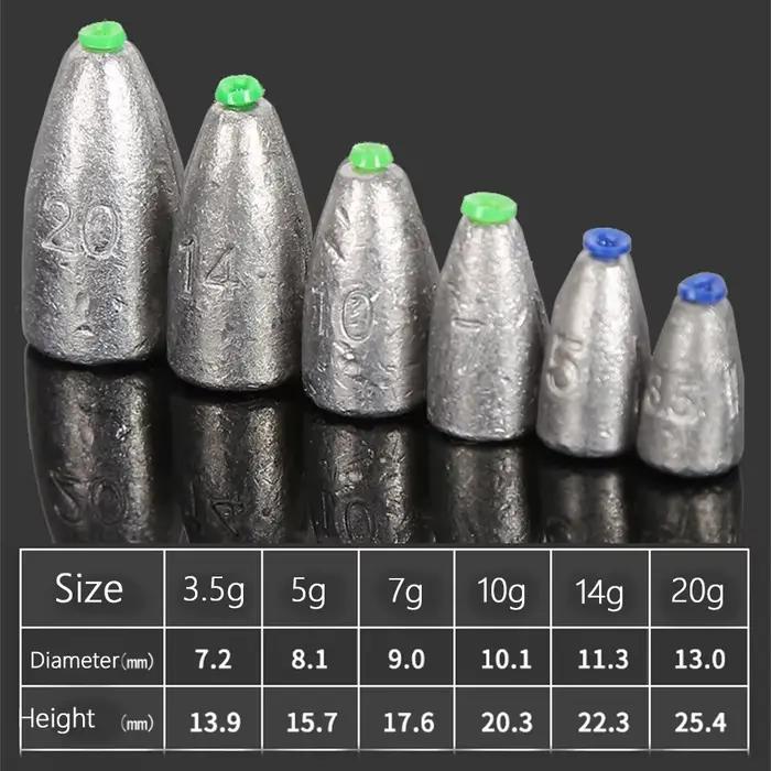 Lot de 10 plombs de pêche mer plombées bullet 2g à 20g pour ligne et fond accessoires pêche