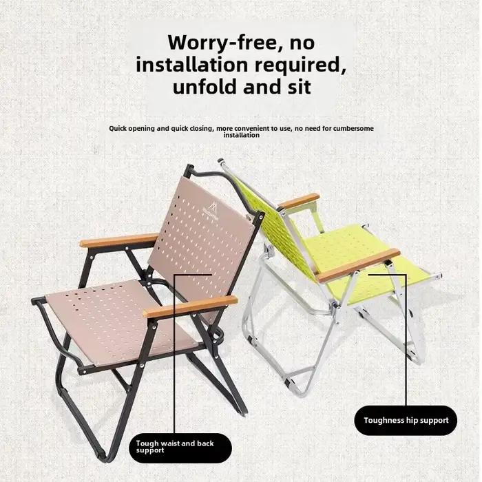 Chaise de pêche pliante portable en alliage aluminium et bois plastique pour extérieur