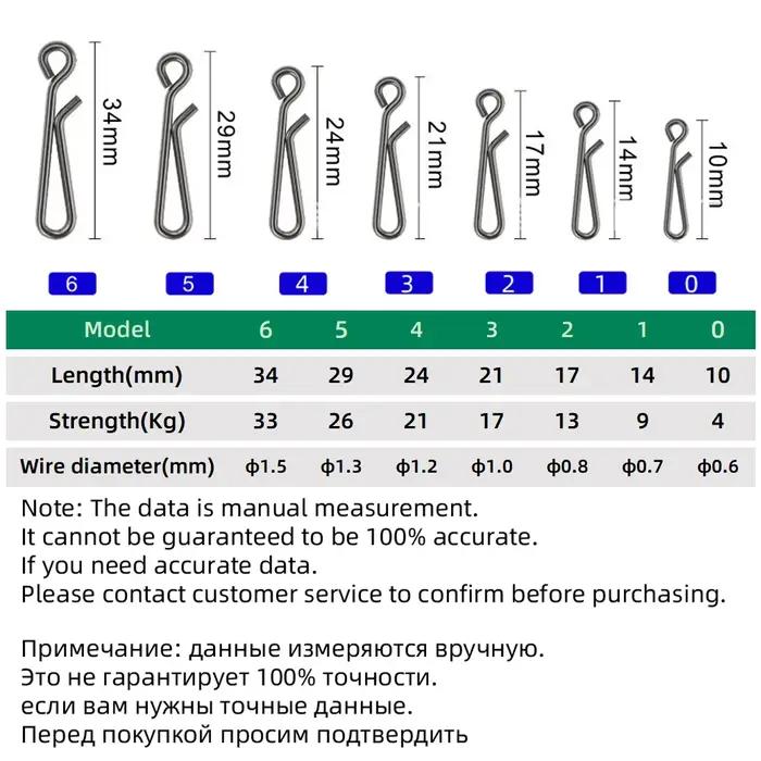DNDYUJU 30 à 100 mousquetons rapides pêche acier inoxydable pour leurres et appâts