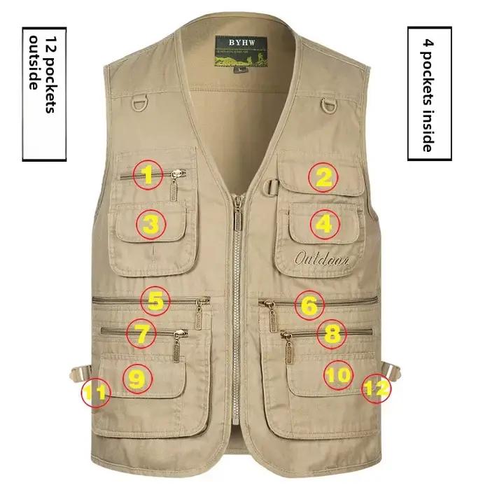 Veste de pêche multi-poches homme printemps automne pour équipement photo extérieur grande taille