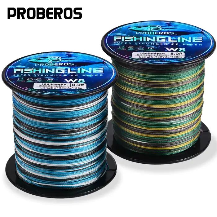 Ligne de pêche tressée Proberos 8 brins PE multifilament, anti-abrasion Blue Camo 20-106LB pour 109 yards