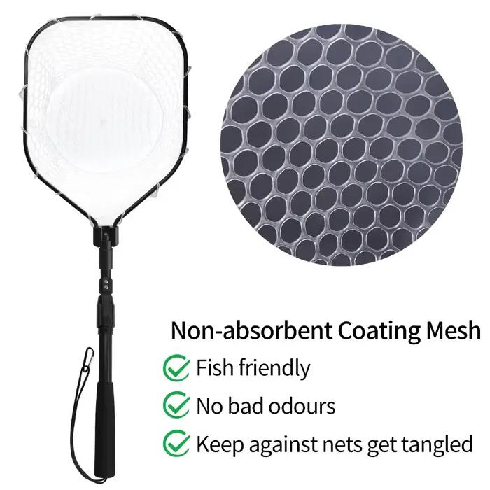 Filet de réception pêche mouche en mesh caoutchouc doux avec manche aluminium léger et portable