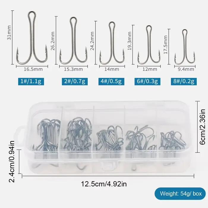 Hameçons double longue tige acier carbone pour leurres grenouilles, 50 pièces pour pêche aux leurres
