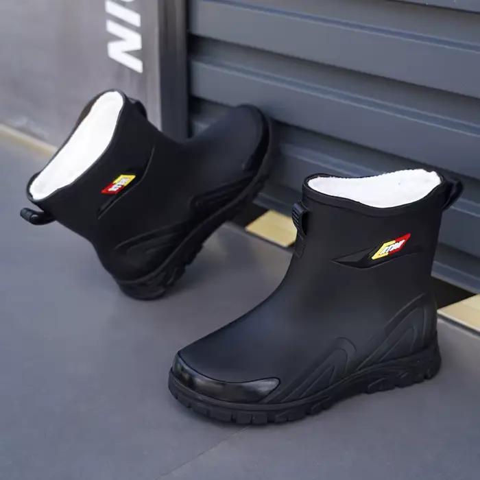 Bottes de pluie homme hiver doublées polaire imperméables extérieur chaudes étanches travail anti-dérapage