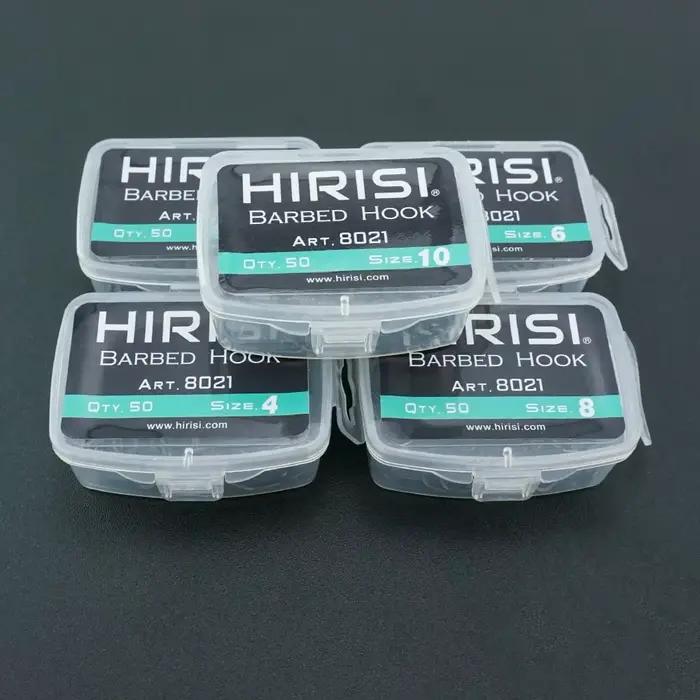 Hameçons de pêche Hirisi 50 pièces acier inoxydable carbone haute résistance avec œil et barbillon